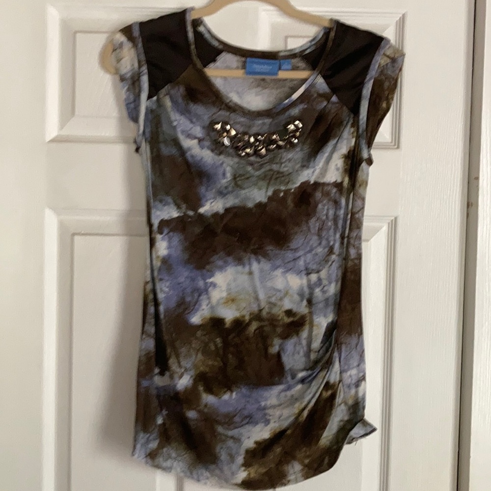 Vera Wang blue and brown multi colored top